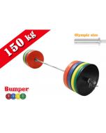 Kit Crossfit Olympique Disques Pare-Chocs 150 kg avec Barre 220 Cm charge 320 kg